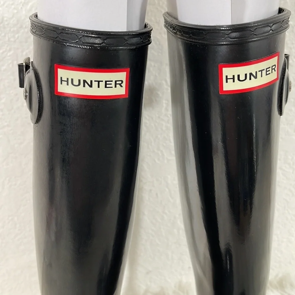HUNTER Original Tall Black Gloss Rain Boots Waterproof 
Size 7 New - Picture 4 of 16